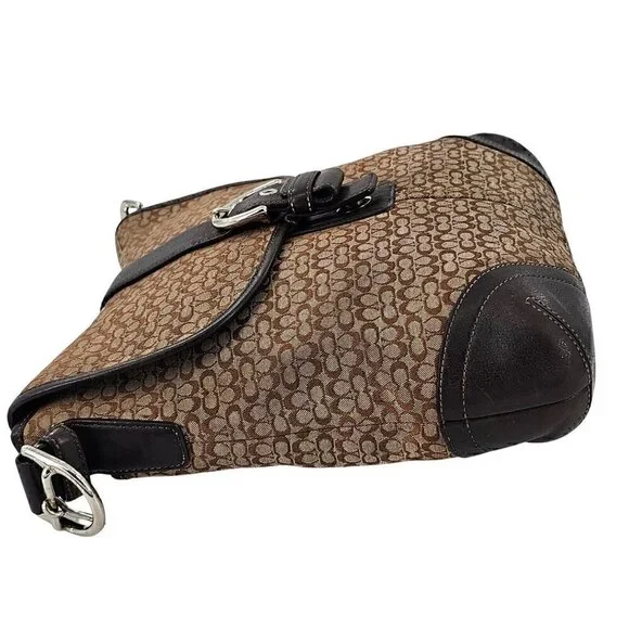 COACH 6376 Soho Brown Signature Monogram Logo Jacquard Leather Shoulder Bag - Picture 4 of 12